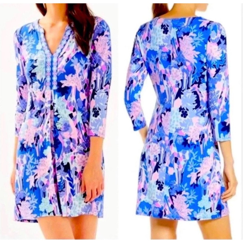 Lilly Pulitzer Melli Iris Blue Giraffe Park Engineered Knit Dress XL Resortwear